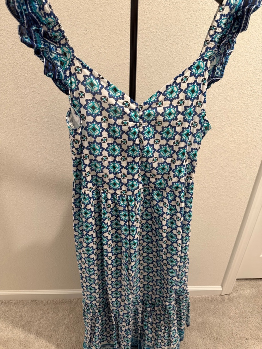 Lucky Brand White Dress with Blue and Teal Floral Pattern
